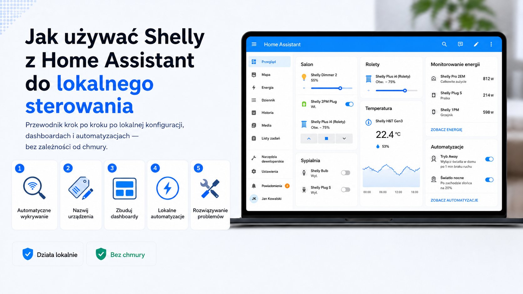 Generic illustration representing a local smart home network with Home Assistant and Shelly devices communicating on the same LAN.